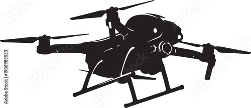 Black drone icon, drone silhouette, quadcopter vector, aerial vehicle