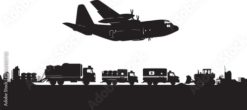 Military aircraft, cargo plane, silhouette, transport vehicles, military equipment