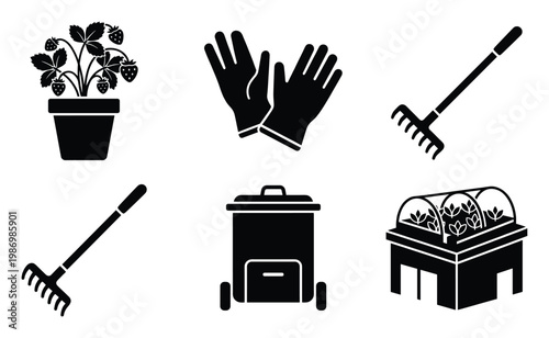 Gardening equipment vector illustrations for home garden projects and horticultural activities.