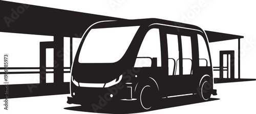 Black, modern electric bus, futuristic vehicle, transportation icon