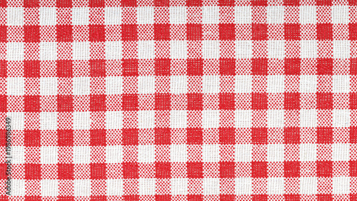 Obraz na plátně Red and white checkered cotton fabric texture close up