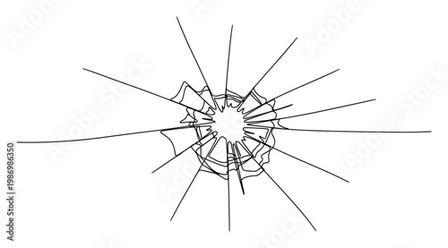 Shattered glass effect with numerous radial cracks radiating from a central impact point for overlays or visual projects