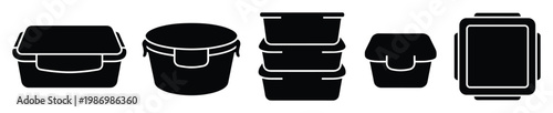 Diverse assortment of practical food containers and lunch boxes in outline style for culinary and domestic applications