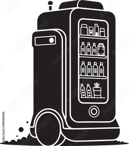 Black vending machine, snack and drink dispenser, vector icon, illustration