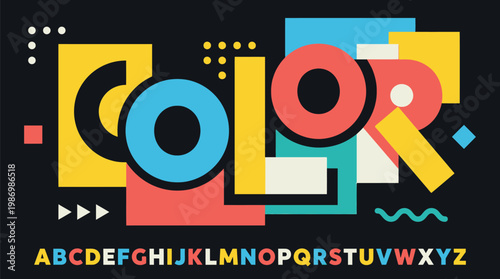 Bold Colorful Typography Alphabet Display with Geometric Memphis Style for Creative Branding Poster and Font Presentation Design