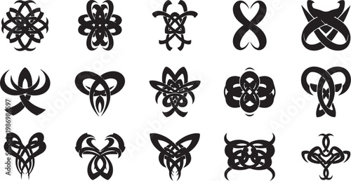 Collection of intricate black knotwork designs and patterns