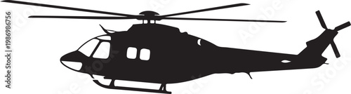 Black helicopter silhouette, aircraft icon, helicopter vector, transportation symbol