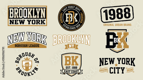 Brooklyn New York Urban Brand Badge Collection for Streetwear Apparel Printing East Coast Identity and Varsity Merchandise Design