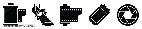 Essential icons representing film production, photography, and cinema entertainment for digital media projects