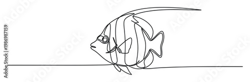 Stylized continuous line artwork featuring a swimming fish, ideal for marine life education or modern aquatic branding applications.