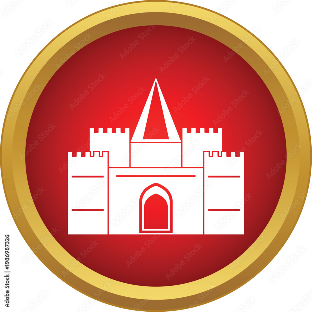Naklejka premium Castle icon representing defense, security, and medieval architecture in a red circle