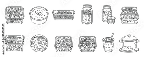 Prepared healthy meals in various food storage containers showcasing fresh ingredients for convenient home eating