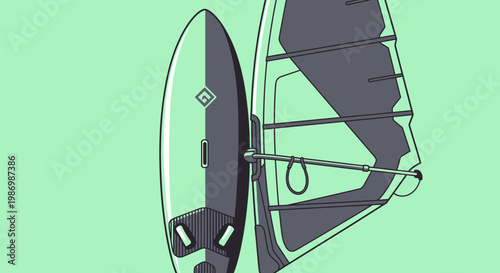 Modern Windsurfing Board And Sail Graphic Illustration