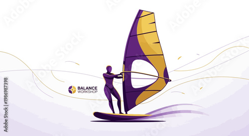 Modern Windsurfing Graphic Design Minimalist Representation