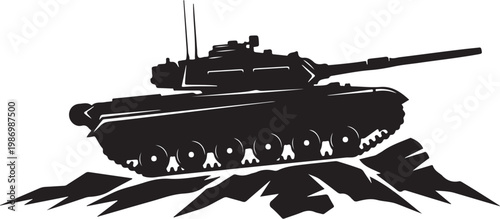 Military tank, black silhouette, combat vehicle, war machine, army equipment