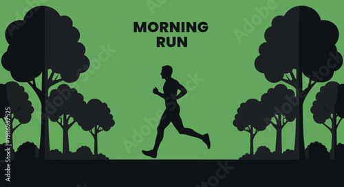 Morning Jogger Silhouette Amidst Lush Forest Trees