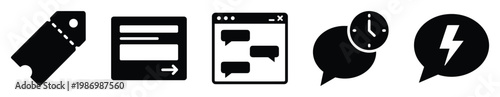 Black glyph icons for digital services including ticketing, forms, instant chat, and efficient time management.