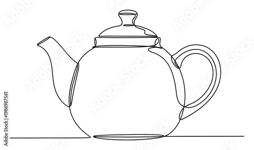 Continuous one line drawing of a classic elegant teapot perfect for culinary branding and beverage product packaging