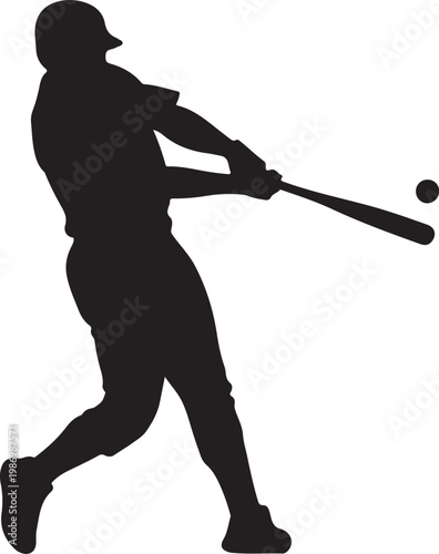 Black silhouette baseball player, hitting swing pose, sports icon, athletic motion