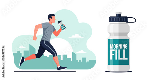 Morning Run Refreshment Hydration And Urban Fitness Vitality