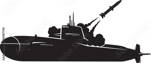 Black submarine vector, military submarine icon, underwater vessel silhouette, naval warfare