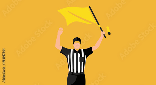 Official With Yellow Flag Signaling During Sports Match