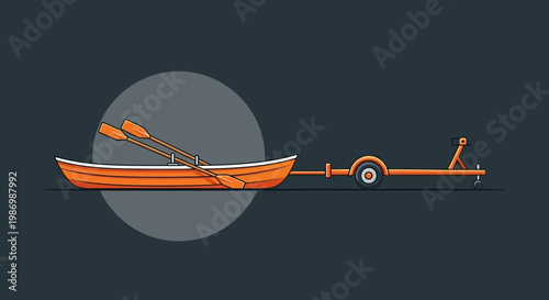 Orange Rowboat With Oars On Trailer Ready For Water Adventure