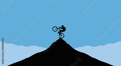 Mountain Biking Extreme Sport Silhouette on Peak