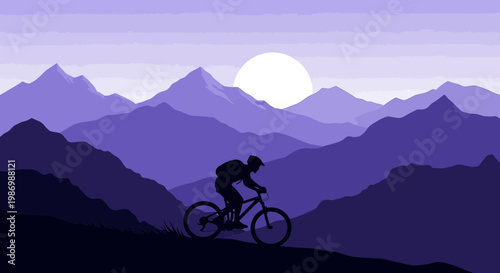 Mountain Biking Silhouette Against a Vibrant Sunset Sky