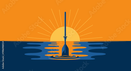 Paddle Boarding At Sunrise With Ocean Waves