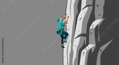 Mountain Climber Ascending Rugged Rock Face With Determination And Skill