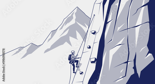Mountain Climber Ascending Steep Rocky Facade Summit Ascent Adventure