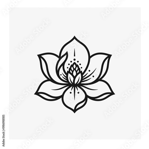 фотографія Stylized lotus flower line art emblem with layered petals.