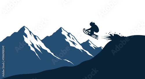 Mountain Sledding Silhouette Adventure Dynamic Winter Sport Thrill