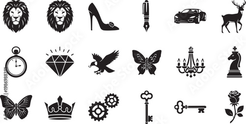 Collection of black and white symbolic vector icons