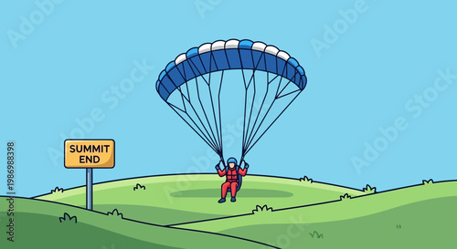 Parachutist Descends Gracefully Over Rolling Green Hills