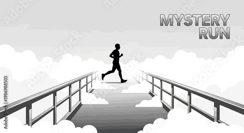 Mysterious Runner On Bridge Above Clouds