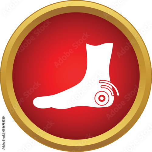 Human foot illustrating heel pain or injury within a red circle button