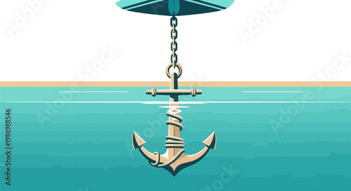 Nautical Anchor Dropped Deep In The Tranquil Ocean Waters