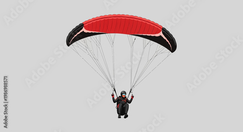 Paraglider Ascending With Red And Black Wing In Clear Sky