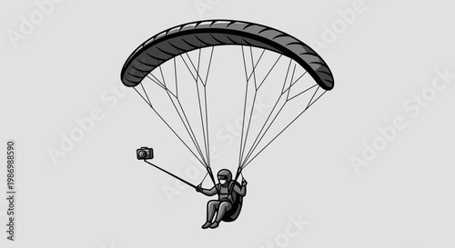 Paraglider Capturing Aerial Adventure With Action Camera Selfie