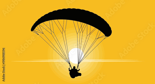 Paraglider Descending Against Vibrant Sunrise Sky