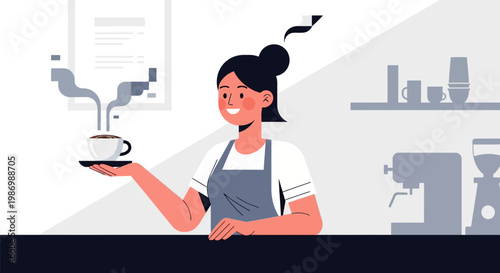 Woman serving coffee with a smile.