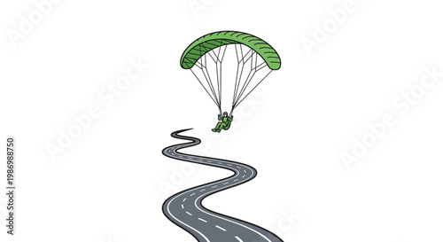 Paraglider Descends Onto Winding Road Journey Ahead