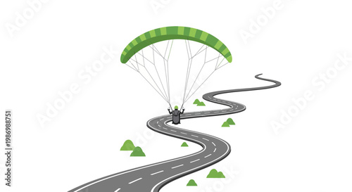 Paraglider Descends On Winding Road Journey Adventure