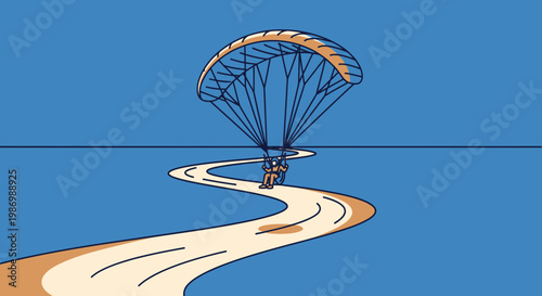 Paraglider Navigating Serpentine Path On Blue Sky Background