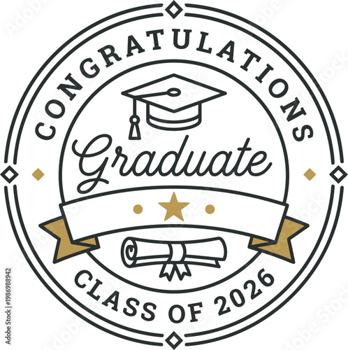 Congratulations Graduate Class of 2026 Elegant Circular Emblem Design for Academic Achievement Diploma Stationery and Commencement Ceremony