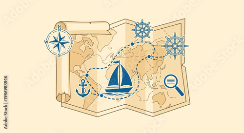 Navigational Map Charting Maritime Adventures And Exploration Routes Worldwide