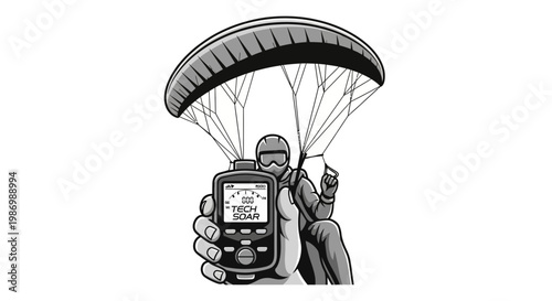 Paraglider Pilot Holding Advanced GPS Device For Aerial Navigation
