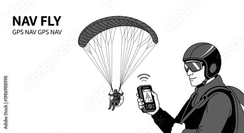 Paraglider Pilot Uses Navigation Device For Safe Flight